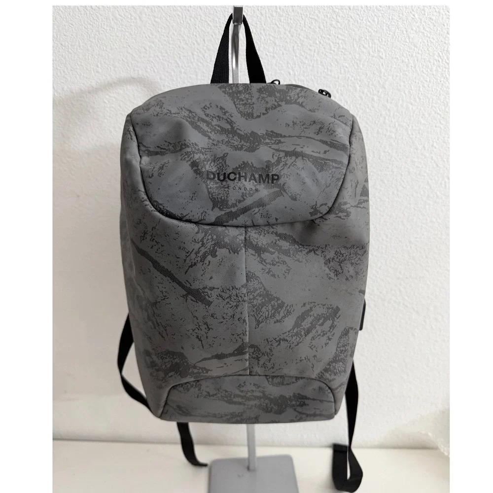 Duchamp London Grey Marble Print Tech Backpack USB‎ Port Laptop Sleeve Mens Bag